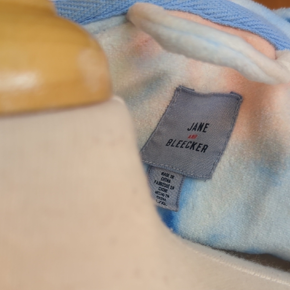 Jane and Bleecker Blue and Peach Plush Tie-Waist Jacket - Picture 2 of 6